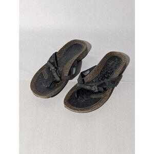 Teva Ventura Women's Size 7  Cork Flip Flops Black Leather Thong Flat Sandals